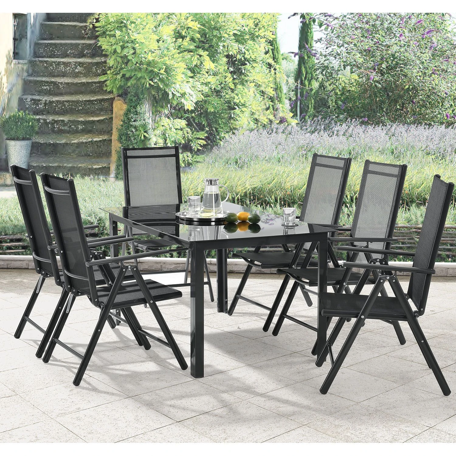 Merkloos Milano Aluminium 7-delige Donkergrijze Diningset - Image 2