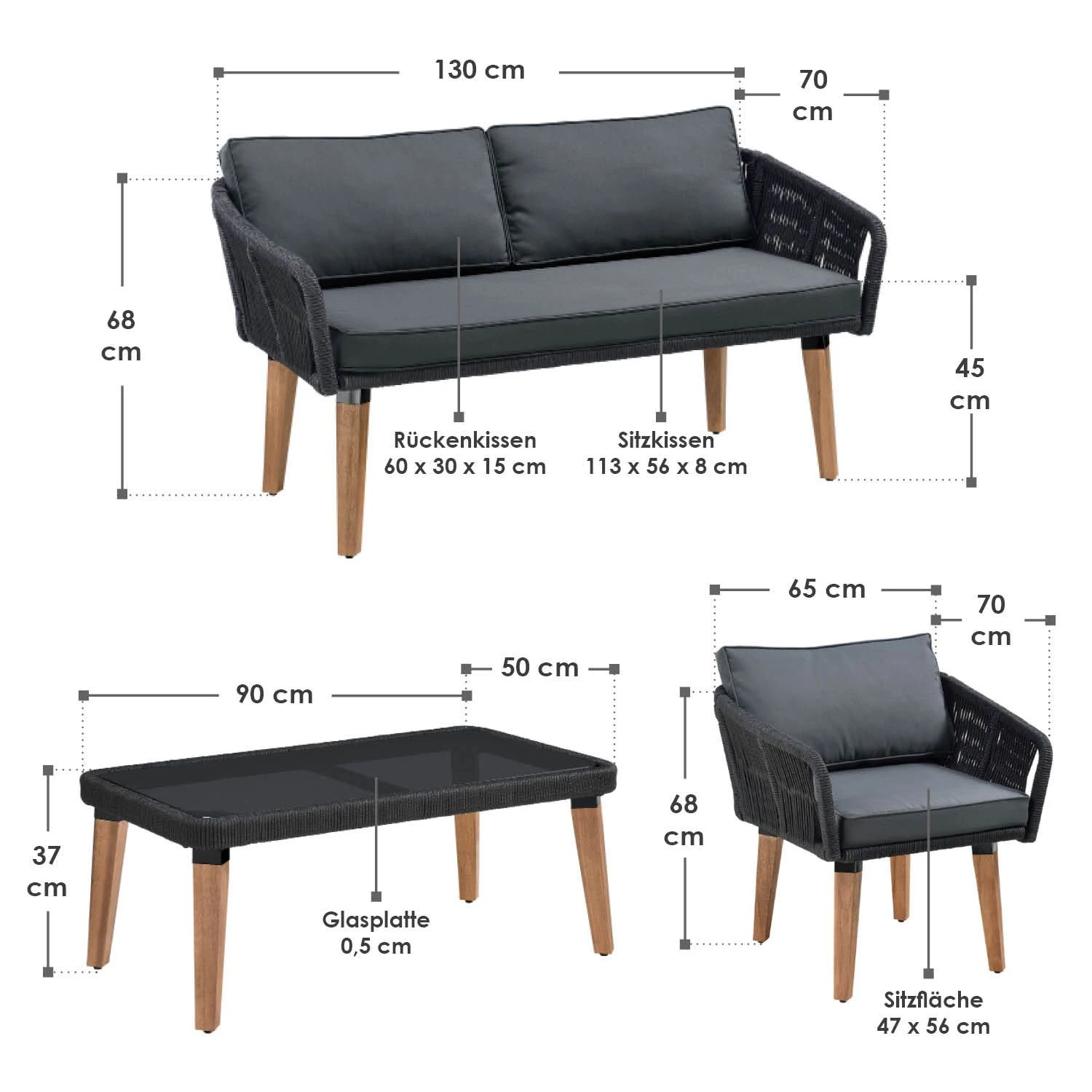 Merkloos Neapel Gevlochten Zwarte Loungeset - Image 6