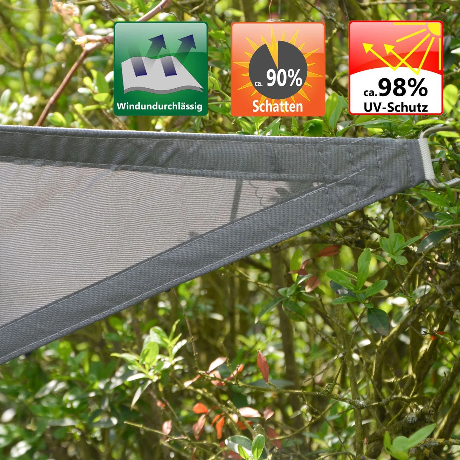AMANKA 2x2m Grijs Polyester Waterdicht Schaduwdoek - Afbeelding 3