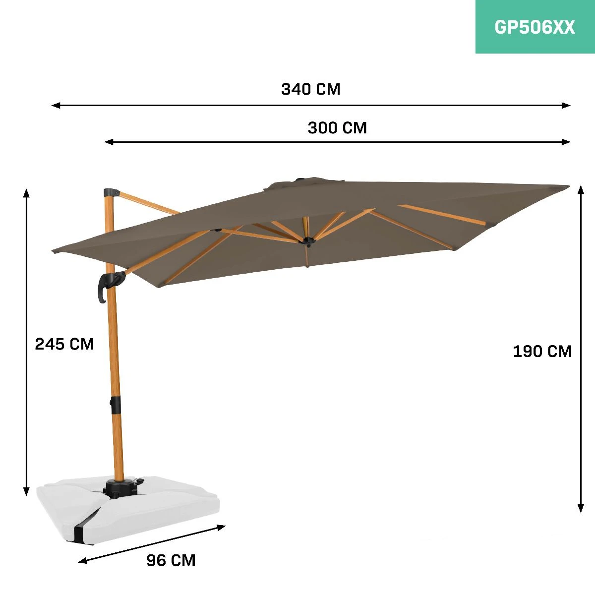 Merkloos VONROC Premium Pisogne 300x300cm Zweefparasol - Taupe - Image 4