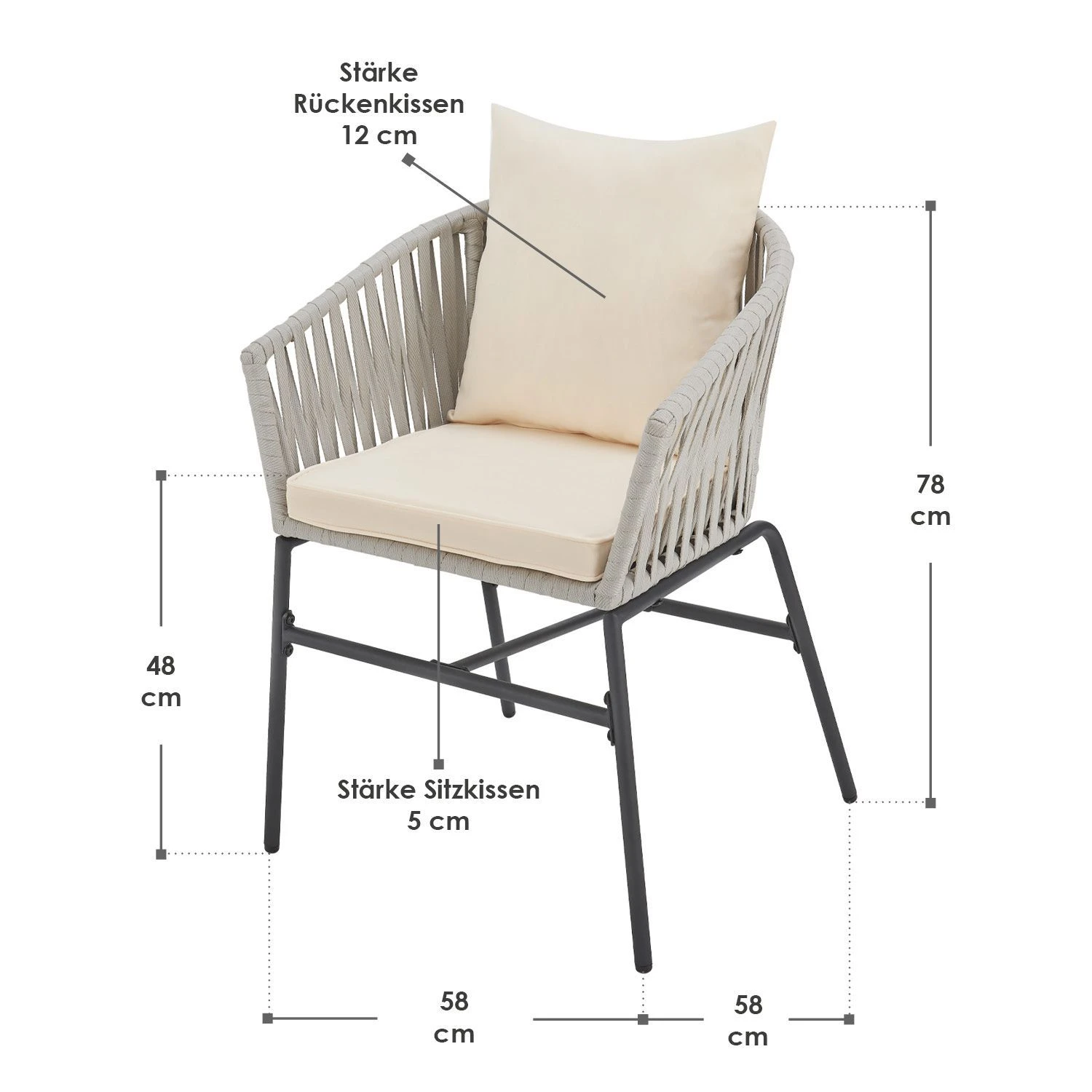 Merkloos Set Van 2 Touwgaas Tuinstoelen Met Rug- En Zitkussens - Image 6