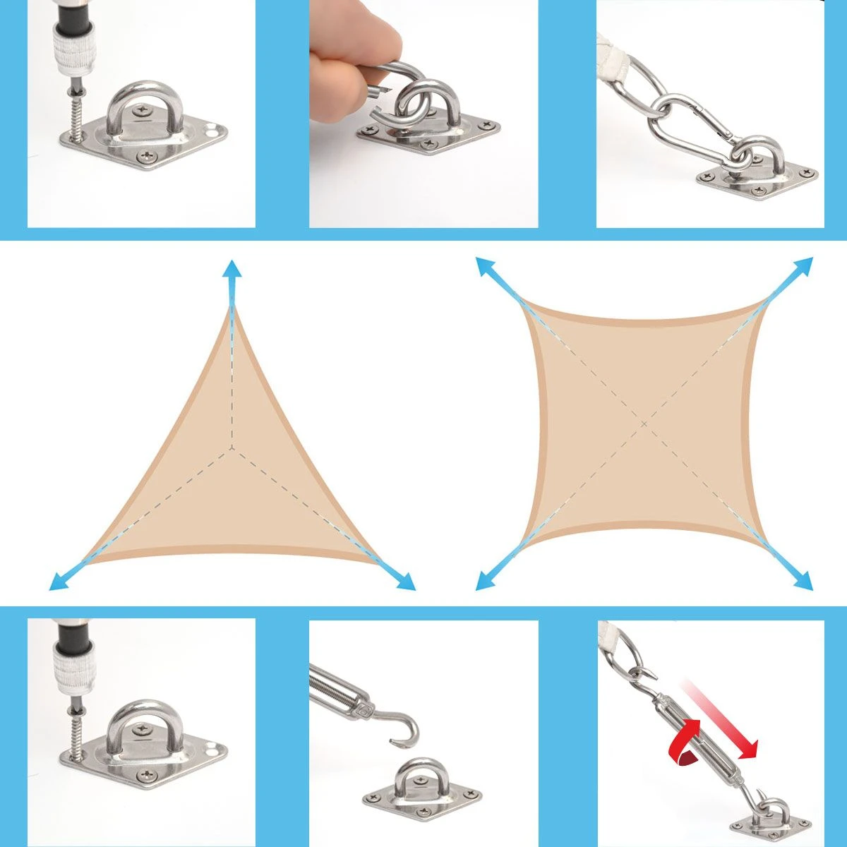 AMANKA Driehoek Zonnezeil Bevestigingsset - Afbeelding 5